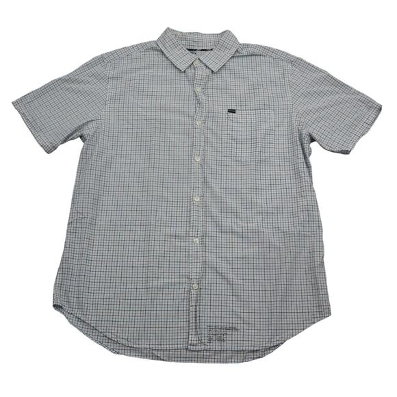 Hurley Shirt Mens XL Blue White Check Pattern Button Up Summer Short Sleeve - Picture 1 of 16